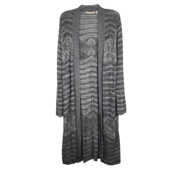 Soft Surroundings Long Line Cardigan Open Front Open Knit Gray Stripe Size Large - Picture 1 of 10